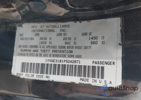 1993 Mazda Mx-6 Ls from USA, damaged, VIN 1YVGE31B1P5242871